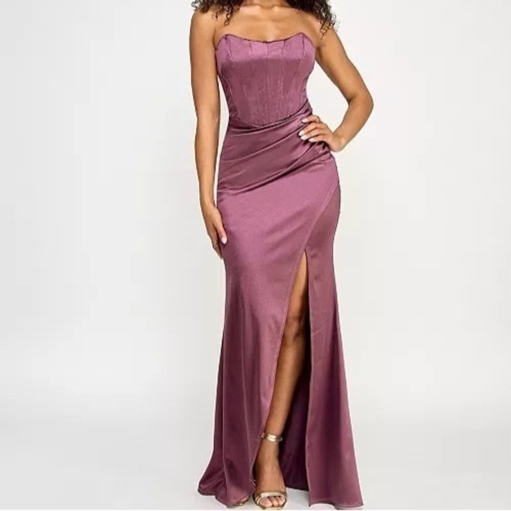 Emerald Sundae Iris Sateen Corset Bodice Slit Strapless Gown Dress Juniors M NWT